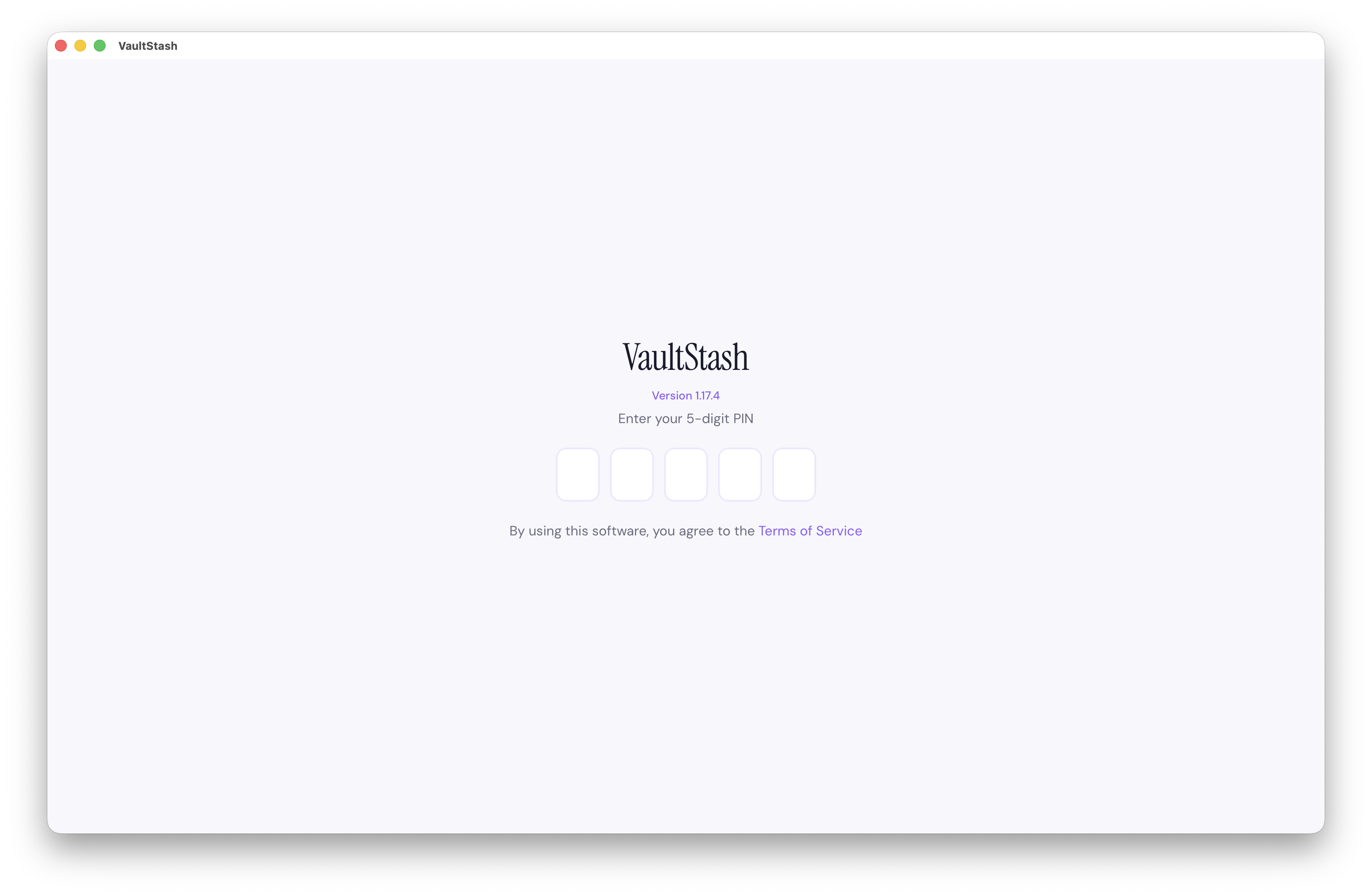 VaultStash PIN entry screen